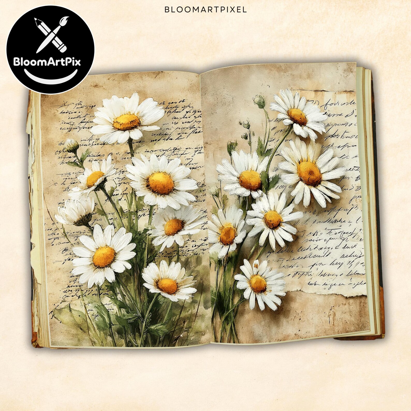 Vintage Daisy Junk Journal Pages Floral Scrapbook Paper Botanical ...