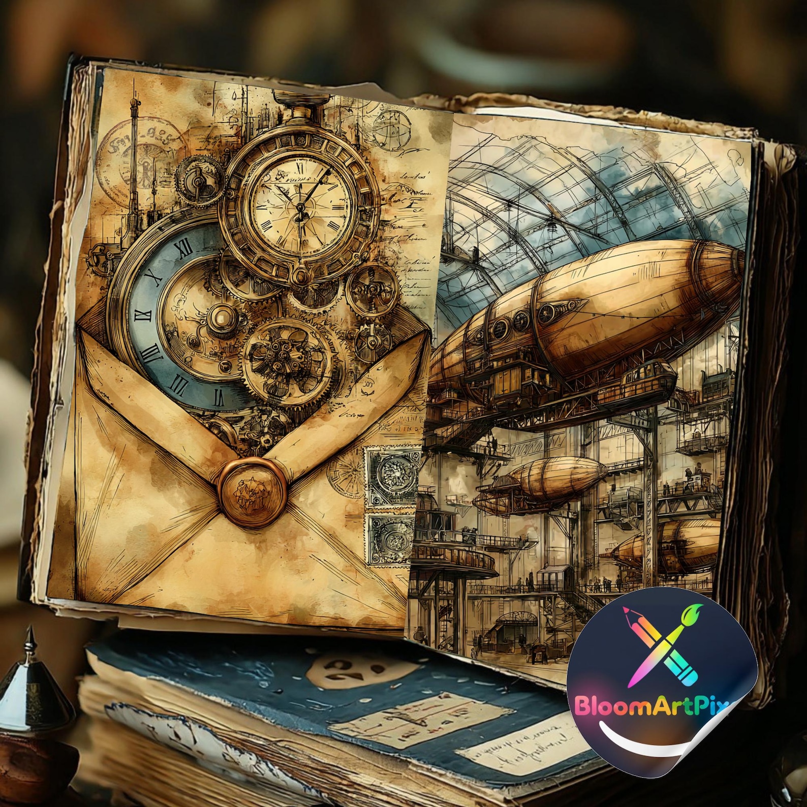 Steampunk Junk Journal Kit Vintage Industrial Ephemera Scrapbook Paper ...