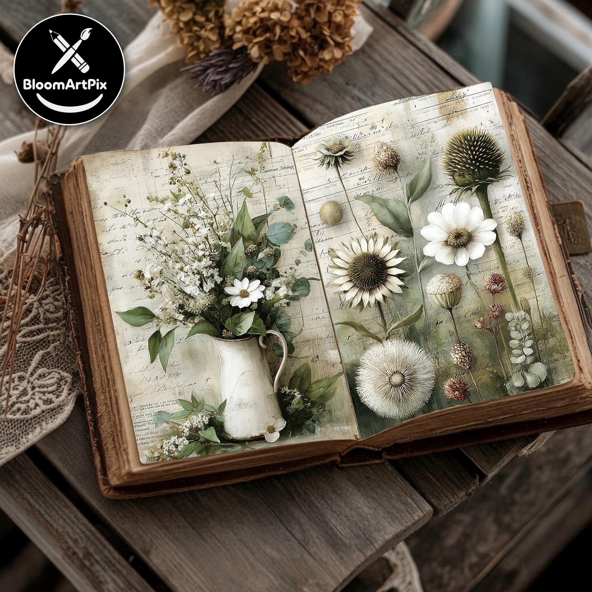 Herbal Junk Journal Pages Botanical Rustic Vintage Scrapbook Paper ...