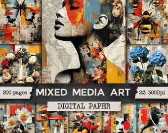 Mixed Media Art Junk Journal Pages Printable Collage Scrapbook Kit (Digital Download)