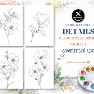60+ Flower Outlines Adult Coloring Pages DIY Paint Art Kit Template (Digital Download) image 6