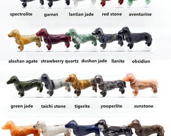 3 inch natuurlijk kristal gesneden teckel, kristallen hondensnijwerk, genezend kristaldecor, kerstcadeau, worstje hond standbeeld