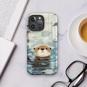 Otter iPhone Case: River Art Animal Design, Dual-Layer Protective Cover