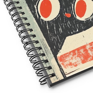 Black Cat Abstract Spiral Notebook, Cute Retro Art Journal, Dotted Pages Sketchbook