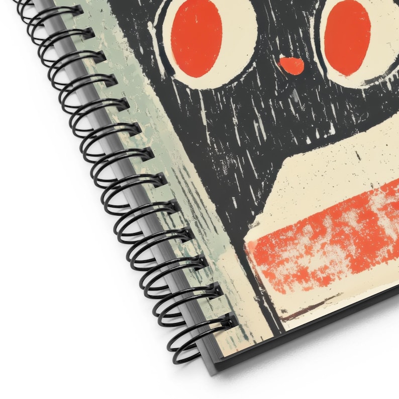 Black Cat Abstract Spiral Notebook, Cute Retro Art Journal, Dotted Pages Sketchbook
