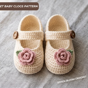 Crochet Baby Clogs Pattern, Vintage Rose Booties, Sweet Rosebud Slippers (PDF Download)