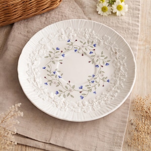 Floral Embossed Ceramic Dessert Plate | Vintage French Style Snack Dish | Cottagecore Tableware