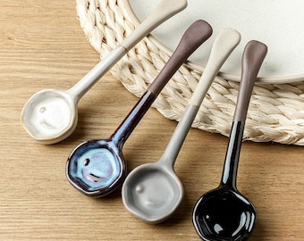 Cuchara de cerámica / Cuchara para salsa hecha a mano o juego de 4, estilo japonés, regalo de cocina