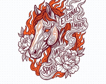 Wild Spirit Horse PNG: Neo Traditional Tattoo Design, Dark Cowgirl (Digital Download)