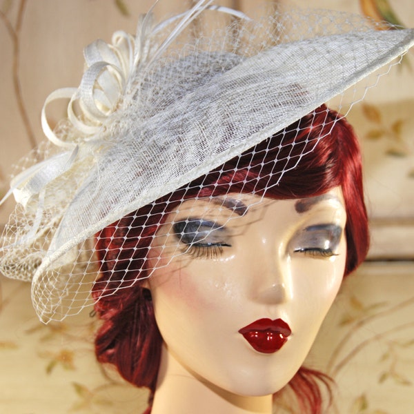 Ivory Kentucky Derby Hat - Cream Fascinator Hat - Tea Party Hat- British Wedding Fascinate Hat - Fancy Church Hat