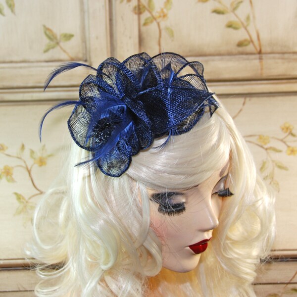 Navy Blue Fascinator - Mini Fascinator Hat - Kentucky Derby Hat - Tea Party Hat - Wedding Fascinator - British Fascinate