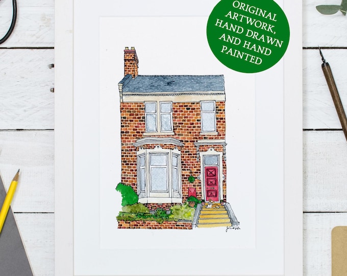 Hand-Drawn House Portrait: Original Custom Watercolour Home Illustration