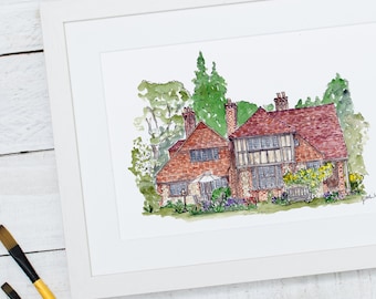 House Illustration. Hand painted in ink and watercolor, a house portrait is the perfect modern heirloom or unique housewarming gift.