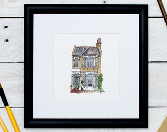 House Sketch: Custom illustration of your first home. Paper anniversary or housewarming gift, give a house drawing or watercolour building.