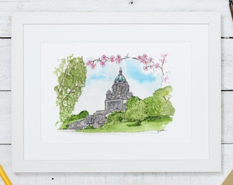 Wedding Venue Portrait: A custom wedding illustration makes a unique wedding present or anniversary gift. Hand drawn and watercolour artwork