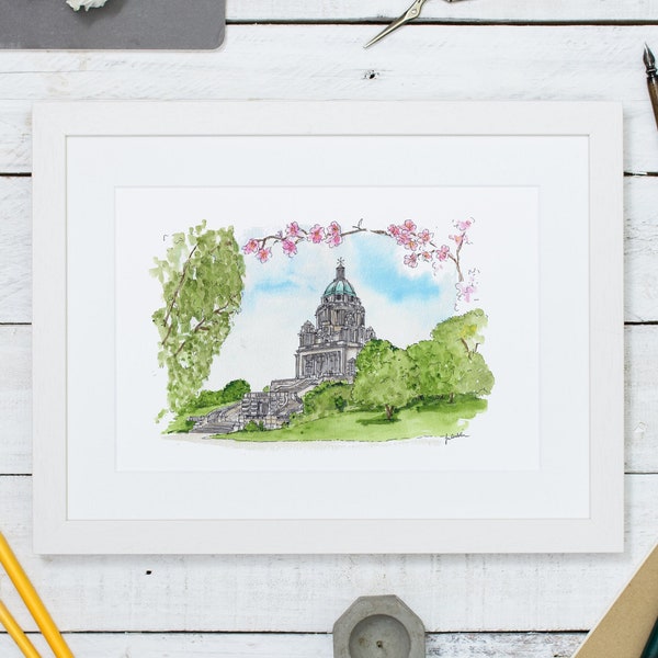 Wedding Venue Portrait: A custom wedding illustration makes a unique wedding present or anniversary gift. Hand drawn and watercolour artwork