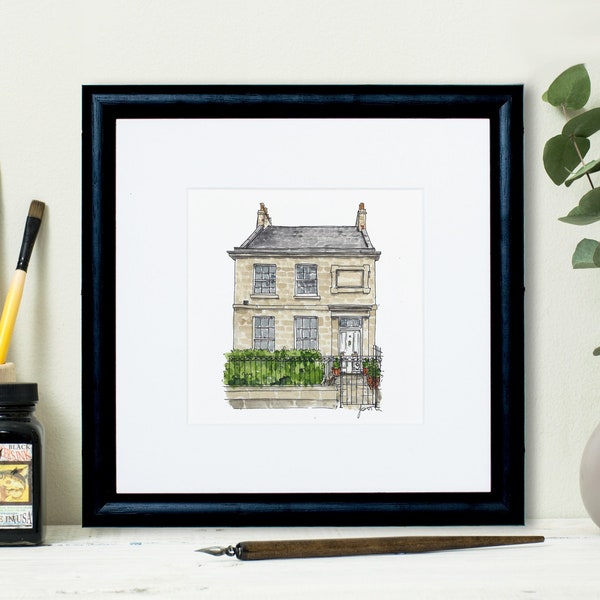 House Portrait: Handmade watercolour illustration of home. Original artwork, house warming gift, personalised new home portrait.