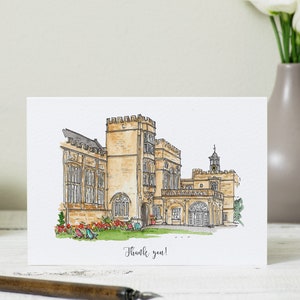 Wedding Thank You Cards: Personalised with an art sketch of your illustrated Venue. Watercolour stationery for your hand made wedding. image 1