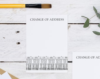 New Address Announcement Postcards: Change of address or moving cards with London terrace illustration. 5 pack address cards for a new home!