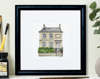 House Portrait: Handmade watercolour illustration of home. Original artwork, house warming gift, personalised new home portrait.