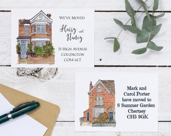 Moving Announcements Cards with House Portrait: Change of address or new address cards for your new home! Hand drawn home portrait.