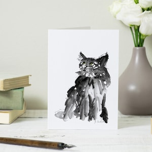Black Cat Card: biglietto d'auguri illustrato perfetto per Halloween, con gatto acquerello. Vuoto all'interno.
