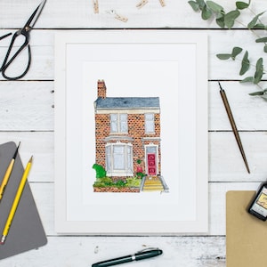 Custom House Portrait: Our First Home, an illustrated home portrait or building painting. Custom housewarming gift or bespoke home decor.