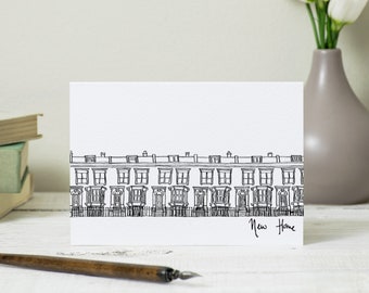 Illustrated New House Card: House warming or new home card featuring terraced house drawing. London house illustrated card.