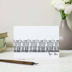 Illustrated New House Card: House warming or new home card featuring terraced house drawing. London house illustrated card. image 1