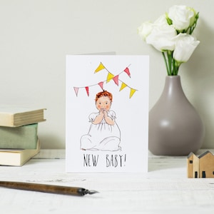 Nouvelle carte bébé! Carte de félicitations - Carte de baptême - Nouvelle carte parente - Annonce de naissance - Carte Blanche - Art dessiné à la main - Baby Girl Boy