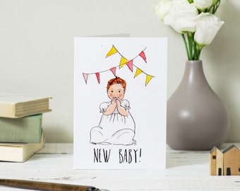 New Baby Card! Congratulations Card - Christening Card - New Parent Card - Birth Announcement - Blank Card - Hand Drawn Art - Baby Girl Boy