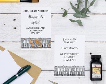 Anpassade adressändringskort: Illustration av London Terrace med flyttmeddelande