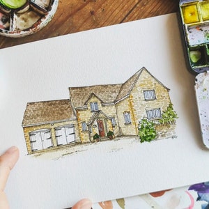 House Portrait: home illustration, hand painted in watercolor. New home or custom house warming gift, original painting from photo. Sketch (Smaller)