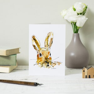 Hare Greetings Card: Easter or pagan card with watercolour rabbit, blank inside. Moongazing hare card for animal lover.