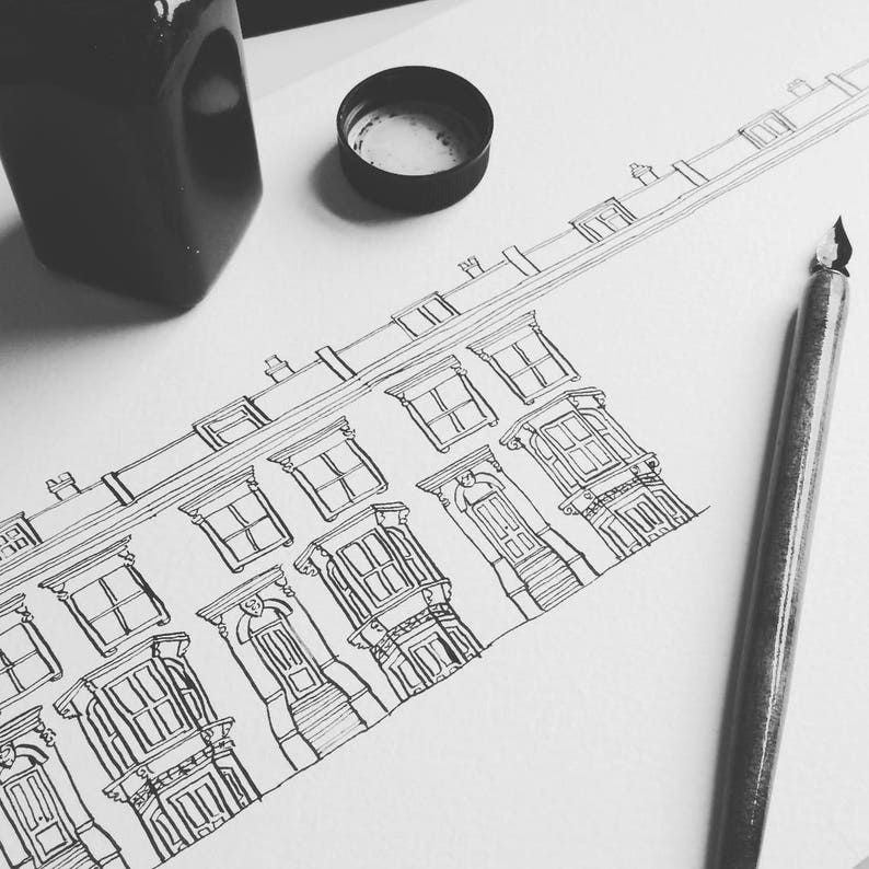 Illustrated New House Card: House warming or new home card featuring terraced house drawing. London house illustrated card. image 4