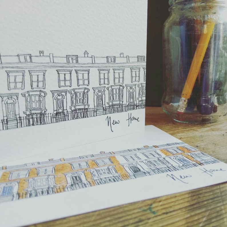 Illustrated New House Card: House warming or new home card featuring terraced house drawing. London house illustrated card. image 5