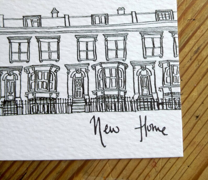 Illustrated New House Card: House warming or new home card featuring terraced house drawing. London house illustrated card. image 3
