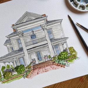 House Portrait: home illustration, hand painted in watercolor. New home or custom house warming gift, original painting from photo. Detailed (Larger)