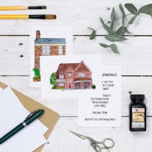 Invito per l'inaugurazione della casa con ritratto della casa: Inviti personalizzati - Invito per nuova casa - Invito con ritratto della casa - Disegno di edificio personalizzato