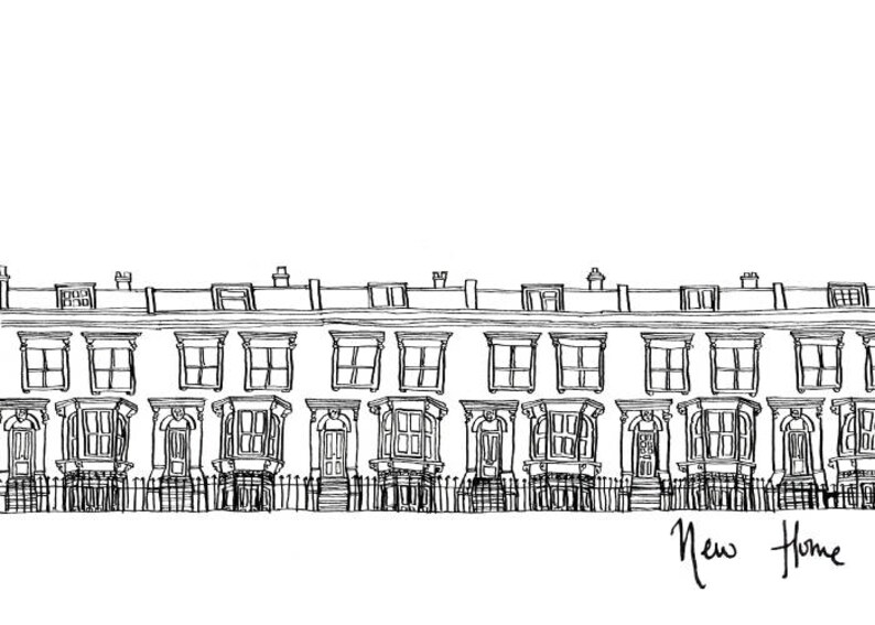 Illustrated New House Card: House warming or new home card featuring terraced house drawing. London house illustrated card. image 2