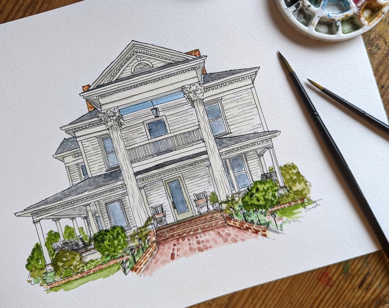 House Portrait: illustrated home drawing or building painting. Our First Home, a custom housewarming gift or bespoke home decor. image 3