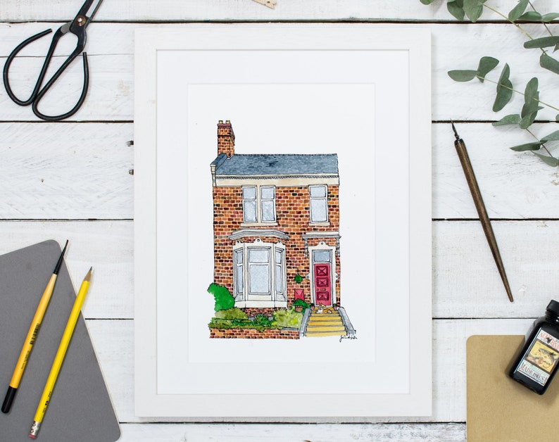 House Portrait: illustrated home drawing or building painting. Our First Home, a custom housewarming gift or bespoke home decor. image 1