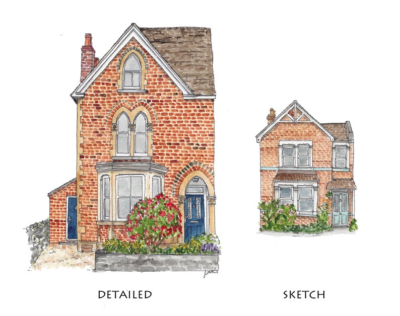 House Portrait: illustrated home drawing or building painting. Our First Home, a custom housewarming gift or bespoke home decor. image 2