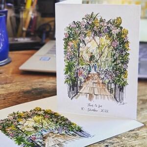 Wedding Thank You Cards: Personalised with an art sketch of your illustrated Venue. Watercolour stationery for your hand made wedding. image 3
