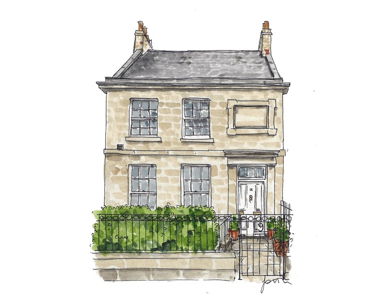 House Portrait: illustrated home drawing or building painting. Our First Home, a custom housewarming gift or bespoke home decor. image 9