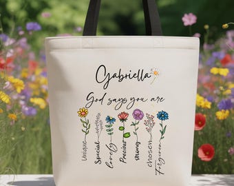 Personalized Affirmation Tote Bag Custom Floral Aesthetic Book Bag Custom Bible Bag Gift Custom Name Tote Floral Positive Affirmations Gift
