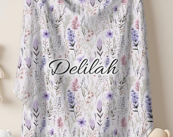 Personalized Baby Blanket with name Custom Wildflower Blanket Custom Floral Blanket for Girl Baby Blanket with Name Girl Floral Blanket Baby