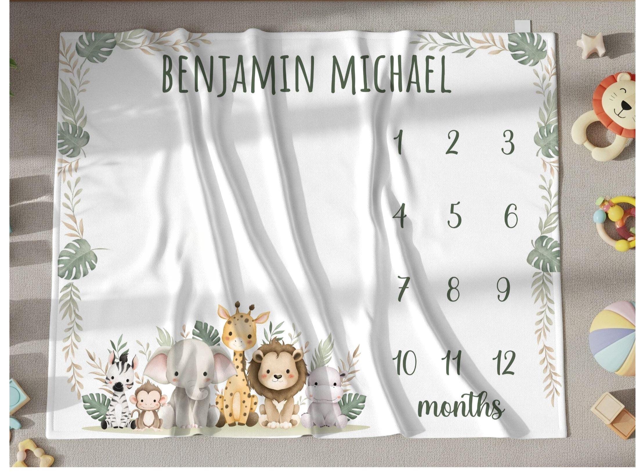 Safari Animal Baby Milestone Blanket Personalized Monthly Milestone ...