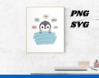 Cute Penguin Chick Peeking Digital Art PNG - Arctic Animal & T-Shirt Design - Wobbly Critter Sublimation and Craft File