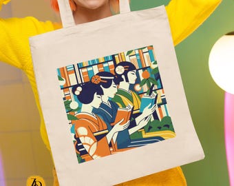 Art Deco Book Lover Canvas Tote Bag, Eco friendly Bookish Gift